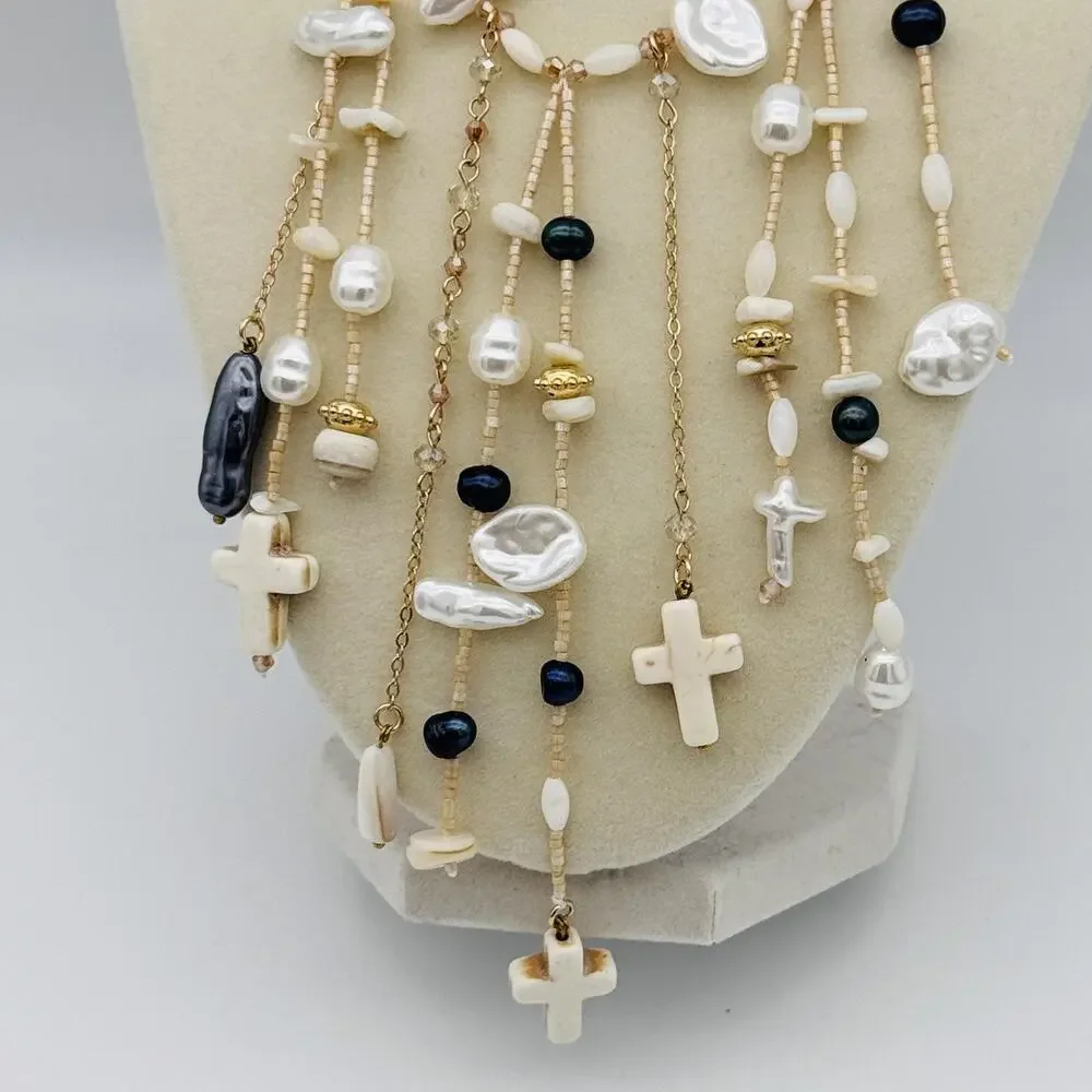 Free People Ariana Ost Something Beautiful Layered Cross Statement Necklace NWT - Picture 5 of 11